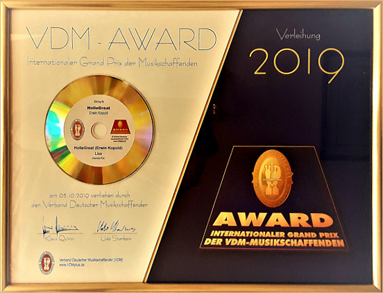 Gewinner des VDM-AWARD 2019 - die goldene CD fr HolleGreat